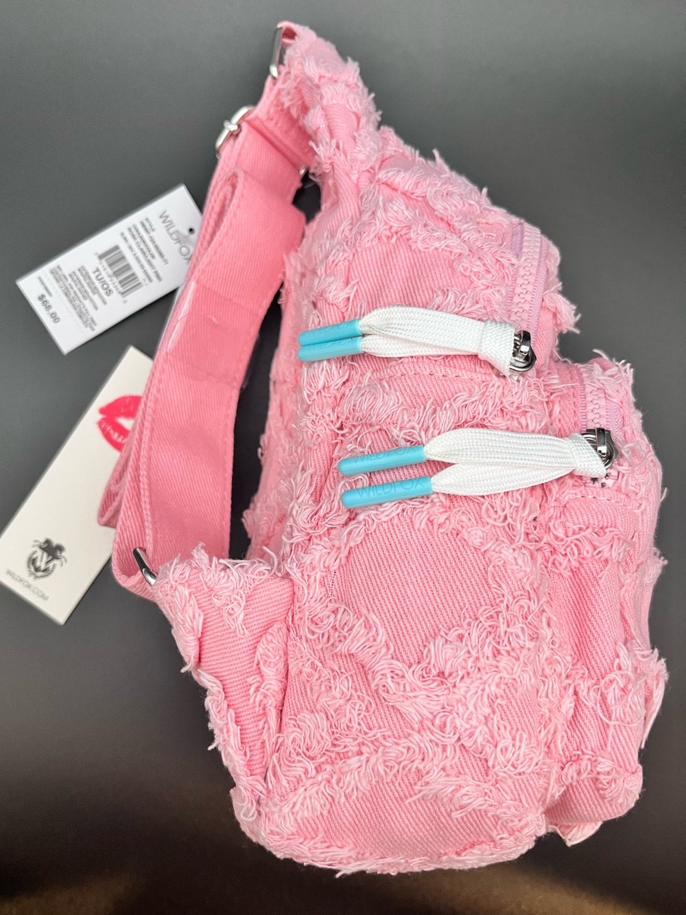 WILDFOX Frayed Pink Denim Sling Bag or Backpack